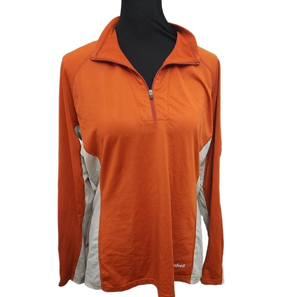 Cloudveil Womens Shirt Size Large Orange 1/4 Zip Base Layer High Neck Long Sleev